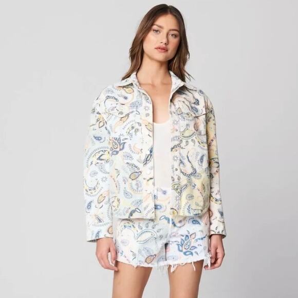 BlankNYC Coming Through Paisley Print Button Up Denim Jacket Women’s Size M NWT - Picture 1 of 13